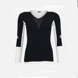 Annette GORTZ Dina Black‎ White Lightweight Knit V-Neck Pullover Sweater Sz S